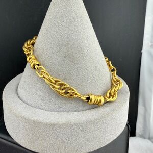 Vintage ZRC Rope Chain Bracelet Gold Tone Textured Spacer Bead 7.5in‎
